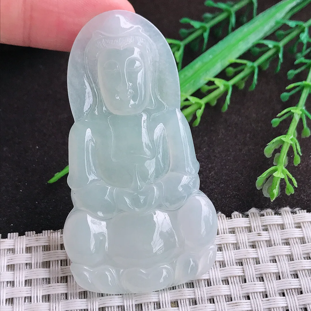 自然光65/35.6/4.6老坑冰透起胶冰晴赐福观音挂件翡翠玉坠吊坠百搭