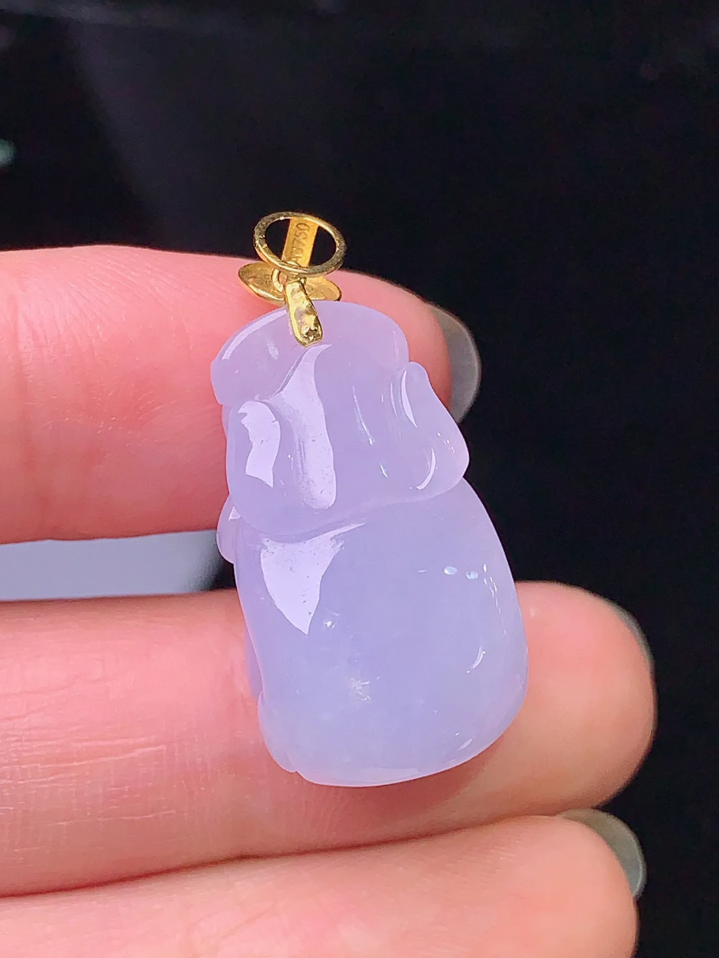 18k金镶嵌紫罗兰财神吊坠 玉质细腻 色泽清新艳丽 整体尺寸29.6*13.2*12.8