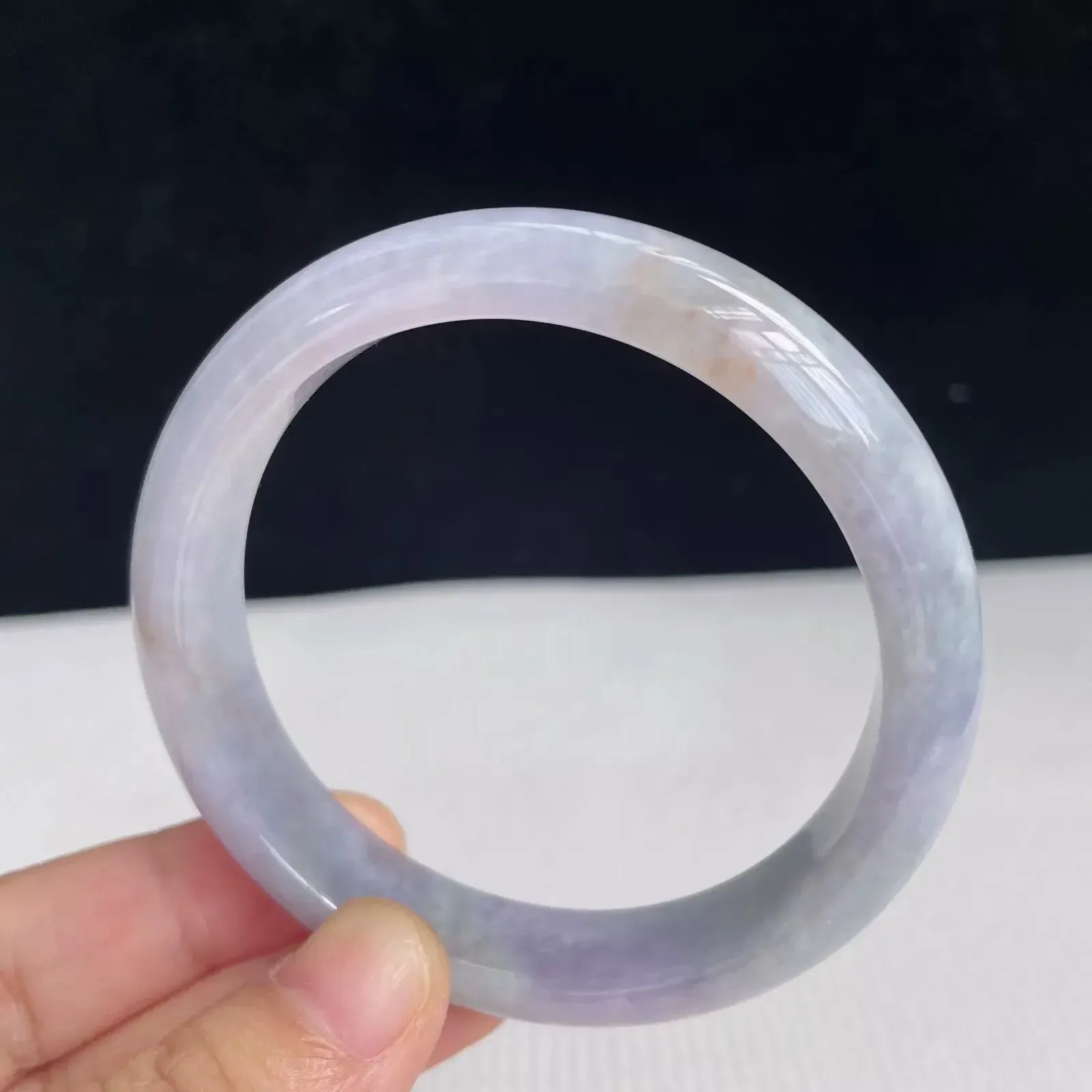 54mm天然翡翠A货淡紫玉手镯42.07克