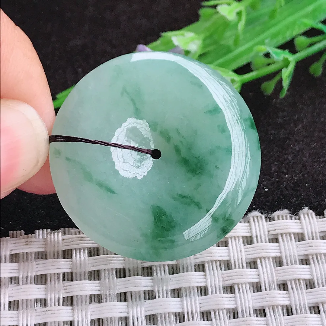 自然光32.7/5.9老坑精美温润飘花平安扣挂件翡翠玉坠吊坠百搭