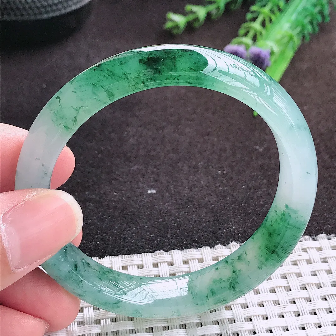 自然光54.2/11.9/7.8老坑冰种果冻胶冰飘花手镯宽边翡翠玉镯手环