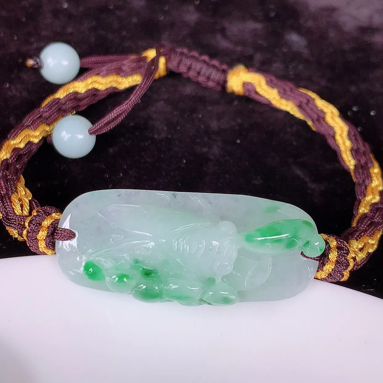 自然光实拍，冰润飘绿翡翠招财金蝉手串手链，种老水足，冰清玉润   颜色漂亮  #81.19取一尺寸3