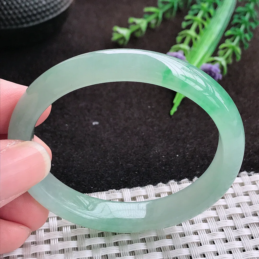 自然光53/46/11.1/7老坑冰胶果冻冰晴绿贵妃手镯翡翠玉镯手环