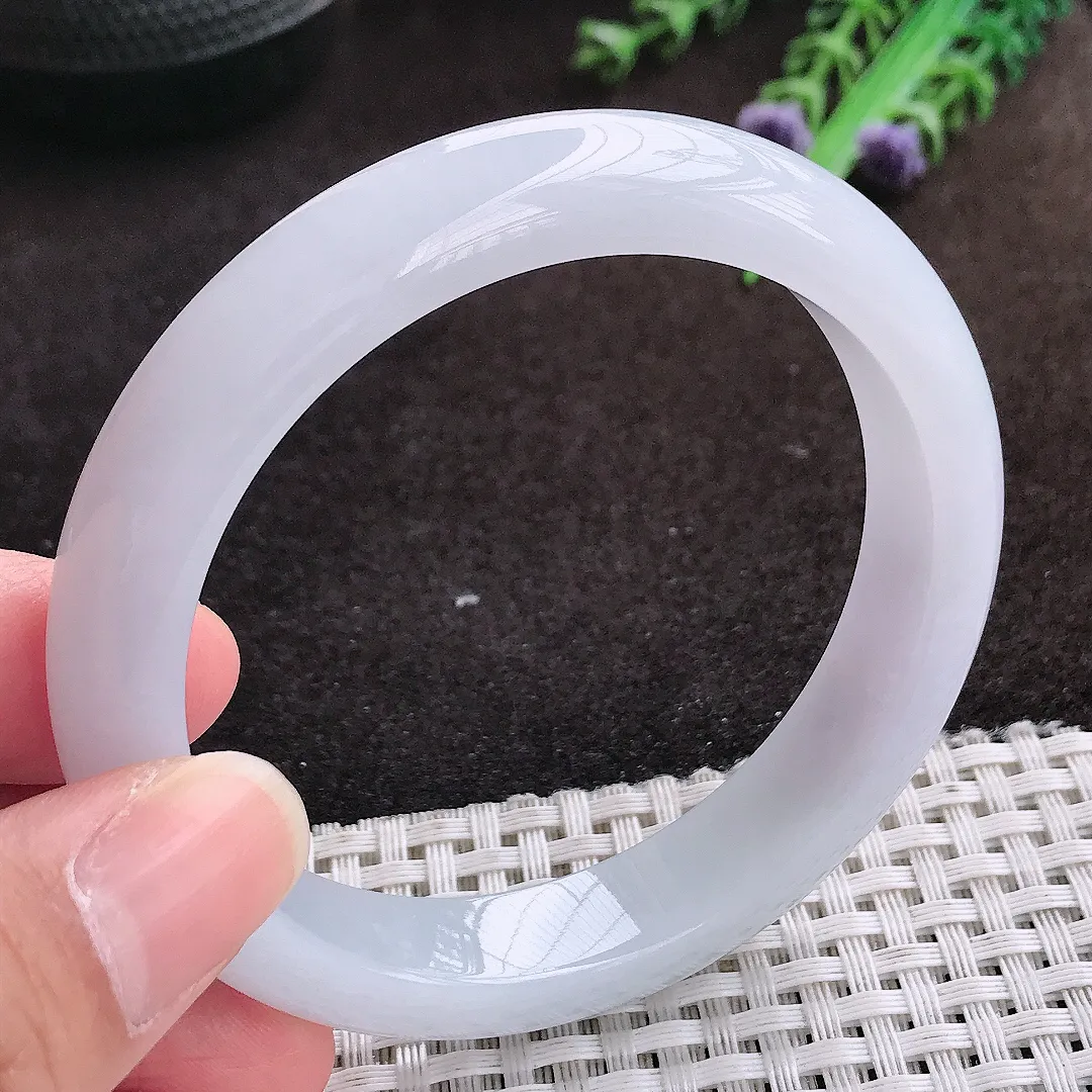 自然光58/11.9/8.4老坑冰润起胶白月光手镯宽边翡翠玉镯手环