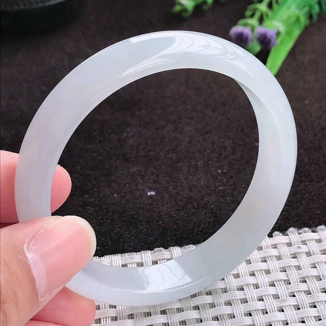 自然光56.5/11.8/6.6老坑冰透起胶冰纯白月光手镯宽边翡翠玉镯手环