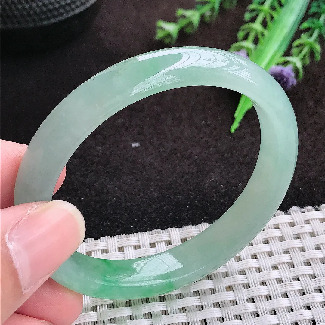 自然光53/46/11.1/7老坑冰胶果冻冰晴绿贵妃手镯翡翠玉镯手环