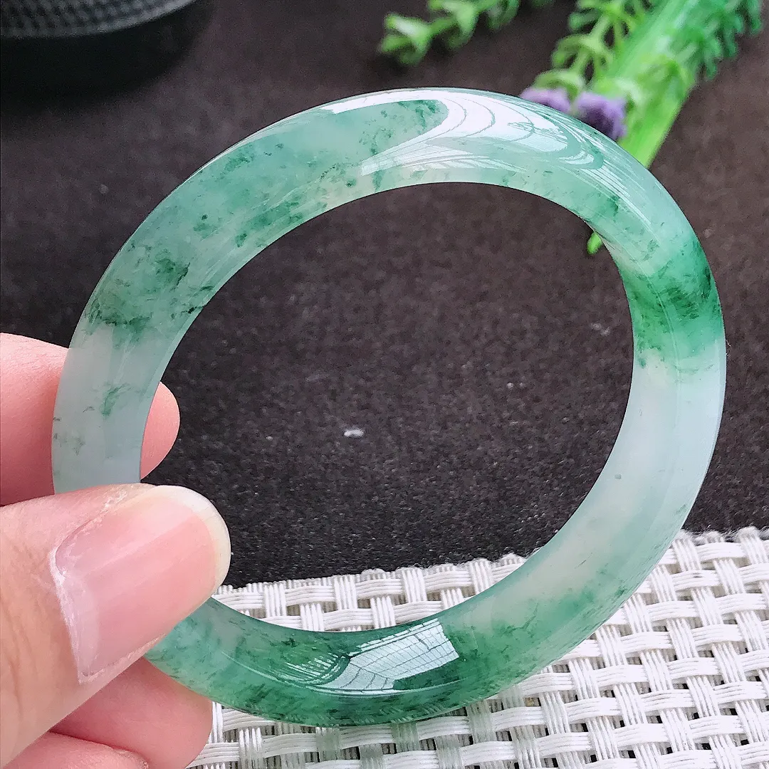 自然光54.2/11.9/7.8老坑冰种果冻胶冰飘花手镯宽边翡翠玉镯手环