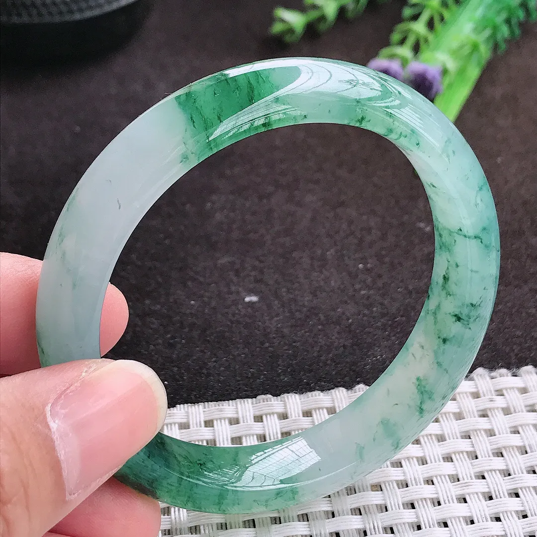 自然光54.2/11.9/7.8老坑冰种果冻胶冰飘花手镯宽边翡翠玉镯手环