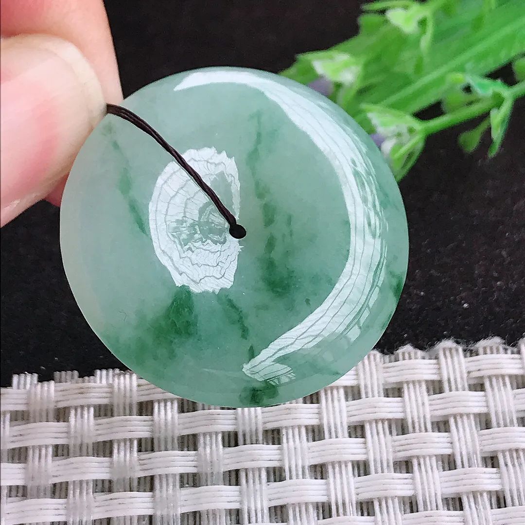 自然光32.7/5.9老坑精美温润飘花平安扣挂件翡翠玉坠吊坠百搭