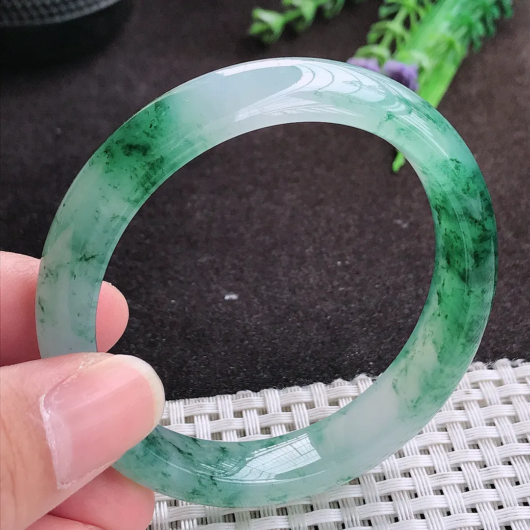 自然光54.2/11.9/7.8老坑冰种果冻胶冰飘花手镯宽边翡翠玉镯手环