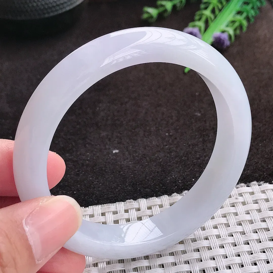自然光58/11.9/8.4老坑冰润起胶白月光手镯宽边翡翠玉镯手环