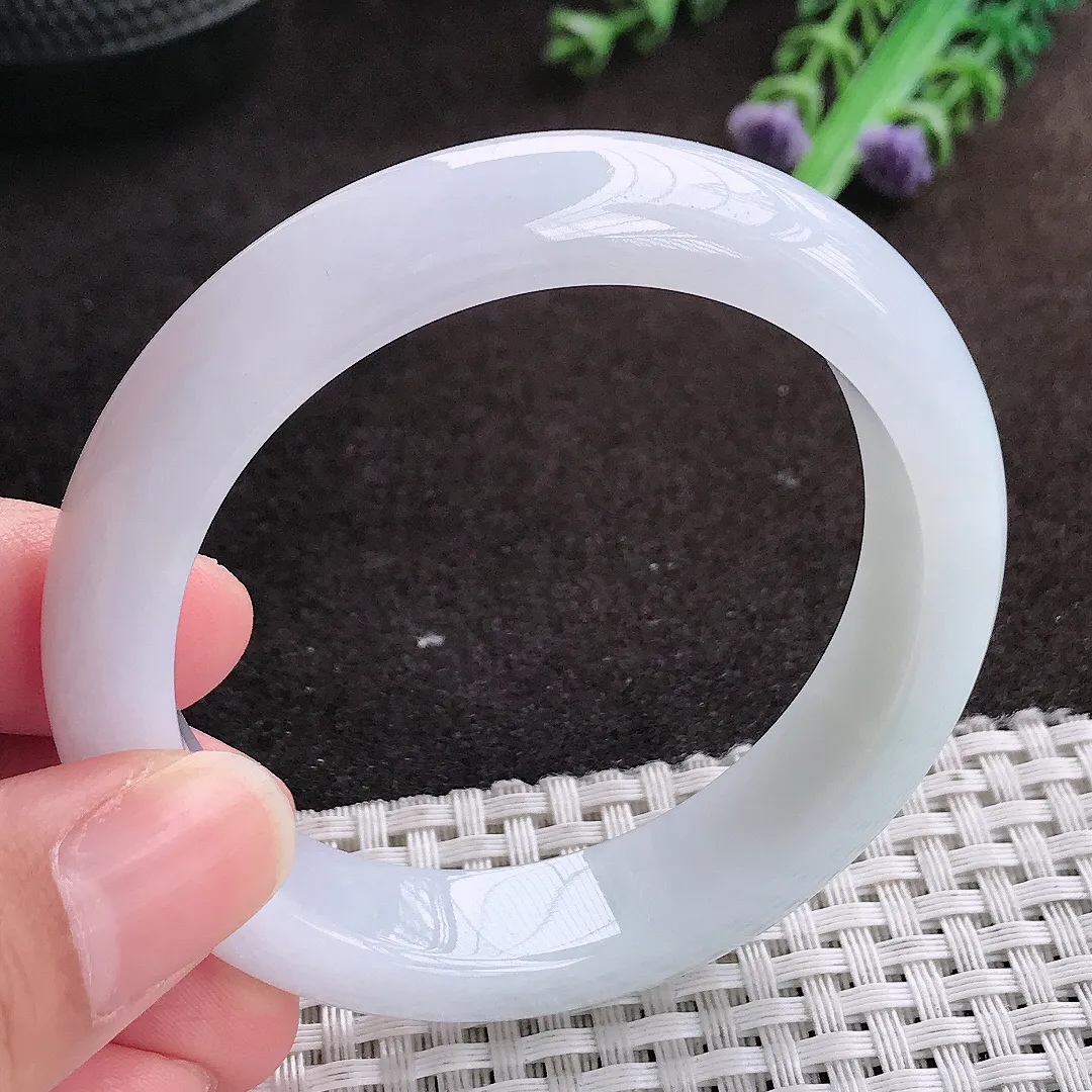 自然光53.5/12.7/8.5老坑秀气冰润冰晴手镯宽边翡翠玉镯手环