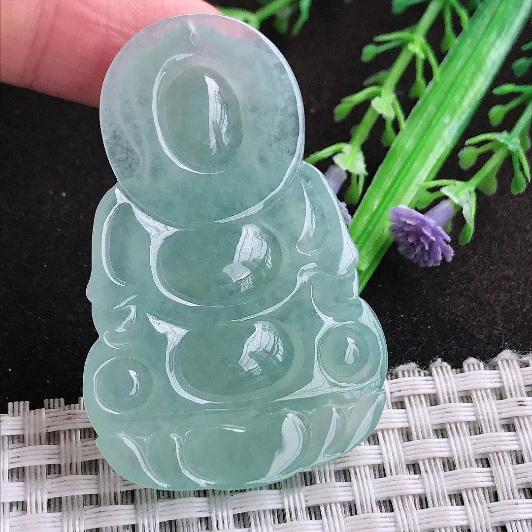 自然光53.8/35/6.2老坑冰胶冰晴天空蓝观音菩萨挂件翡翠玉坠吊坠百搭