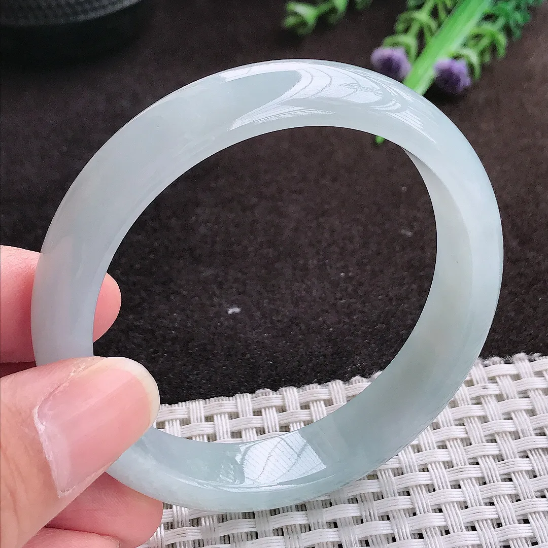 自然光56/13/7.2老坑冰润起胶天空蓝手镯宽边翡翠玉镯手环