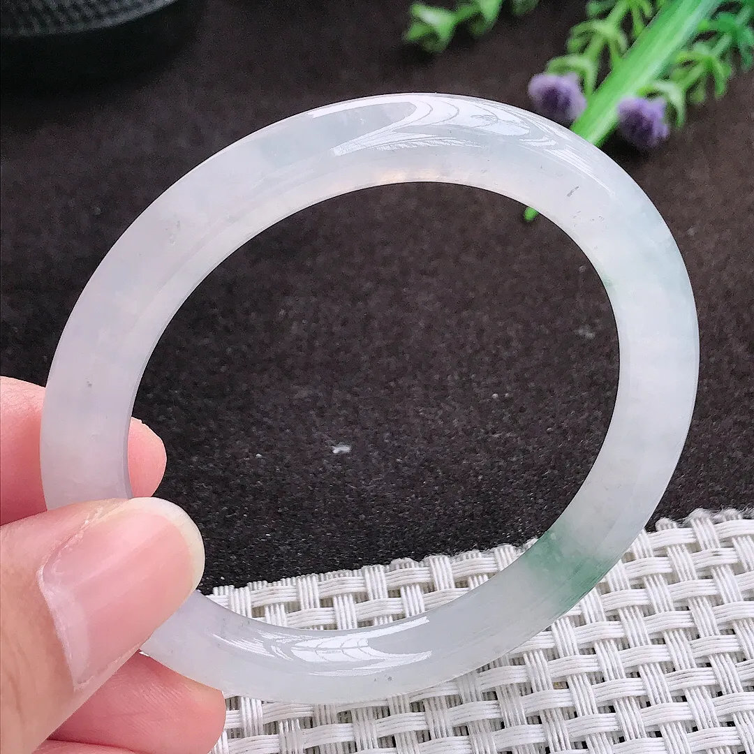 自然光54/7.8/8.3老坑冰胶果冻冰飘花圆条手镯宽边翡翠玉镯手环