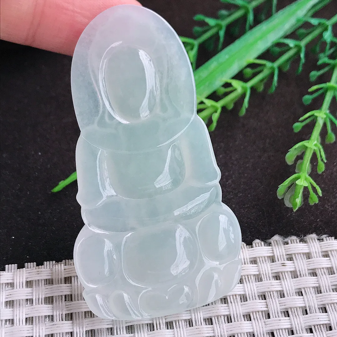 自然光65/35.6/4.6老坑冰透起胶冰晴赐福观音挂件翡翠玉坠吊坠百搭
