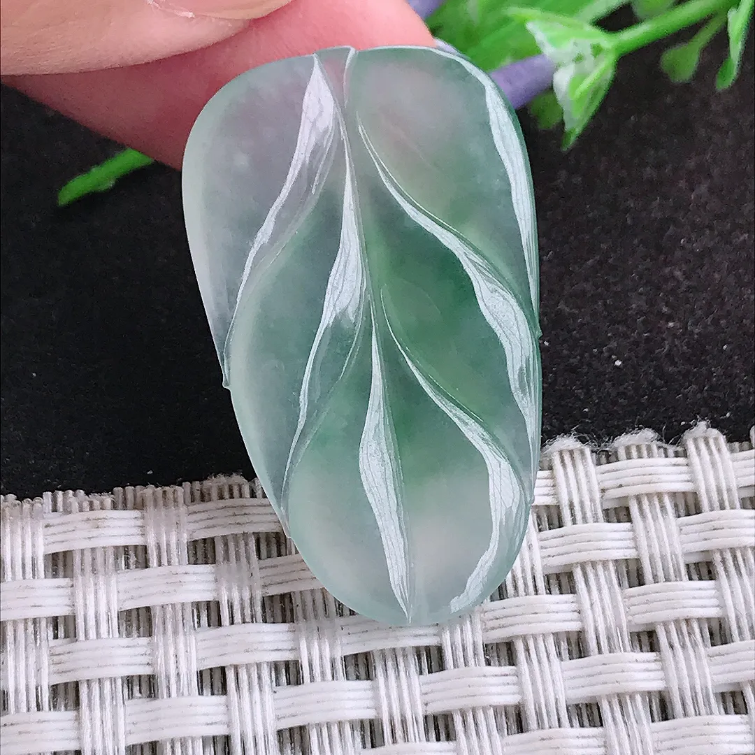 自然光33.6/20.3/3.9老坑冰种果冻胶飘花叶子挂件翡翠玉坠吊坠百搭