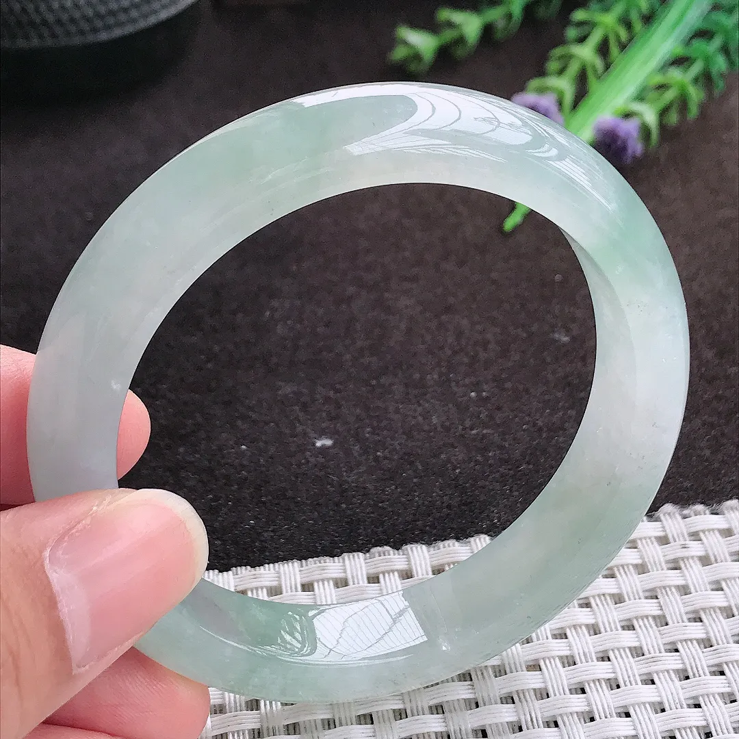 自然光55.5/11.6/8.3老坑冰胶果冻冰晴飘花手镯宽边翡翠玉镯手环