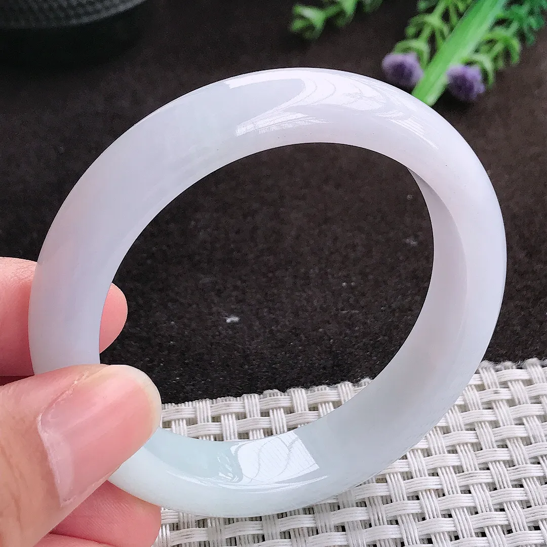 自然光53.5/12.7/8.5老坑秀气冰润冰晴手镯宽边翡翠玉镯手环
