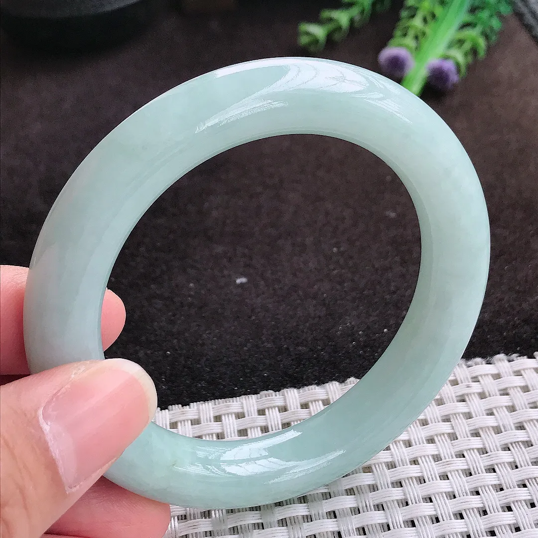 自然光54.8/11.6/10.8老坑秀气温润天空蓝圆条手镯翡翠玉镯手环