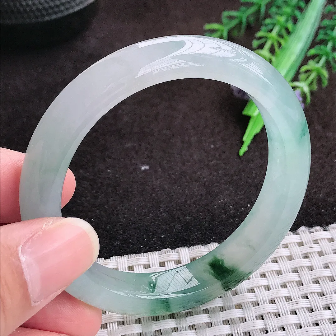 自然光52.5/10.8/8老坑冰胶果冻冰飘花手镯宽边翡翠玉镯手环