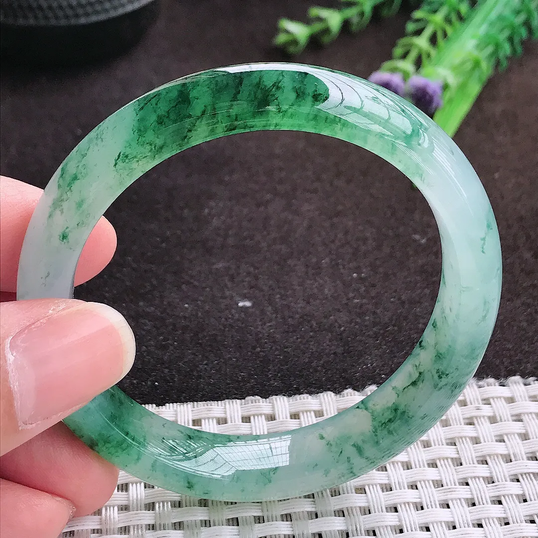 自然光54.2/11.9/7.8老坑冰种果冻胶冰飘花手镯宽边翡翠玉镯手环