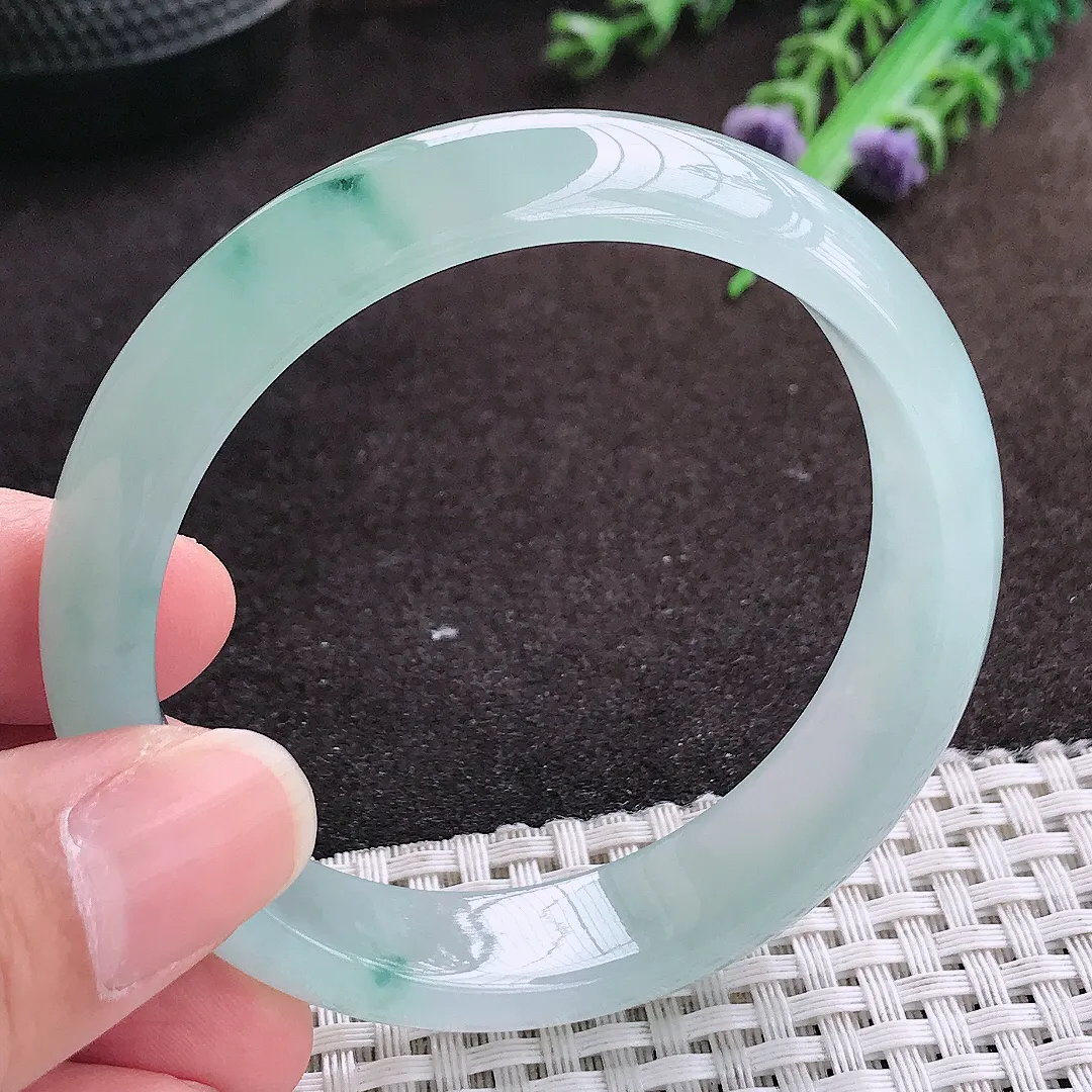 自然光55.5/13.6/7.2老坑冰透果冻胶冰飘花手镯宽边翡翠玉镯手环