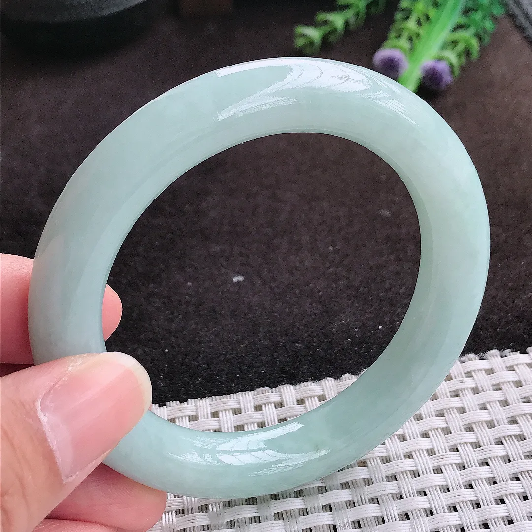 自然光54.8/11.6/10.8老坑秀气温润天空蓝圆条手镯翡翠玉镯手环
