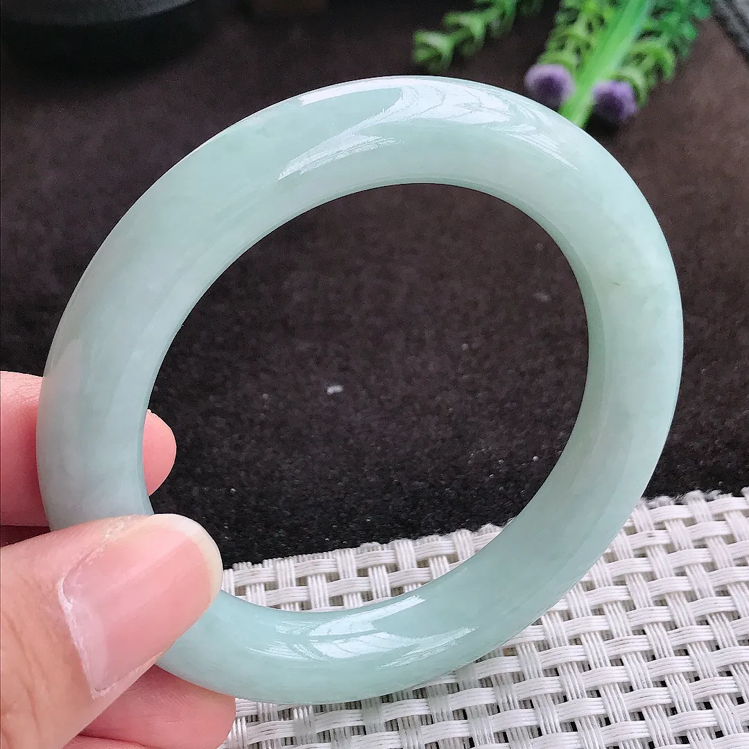 自然光54.8/11.6/10.8老坑秀气温润天空蓝圆条手镯翡翠玉镯手环