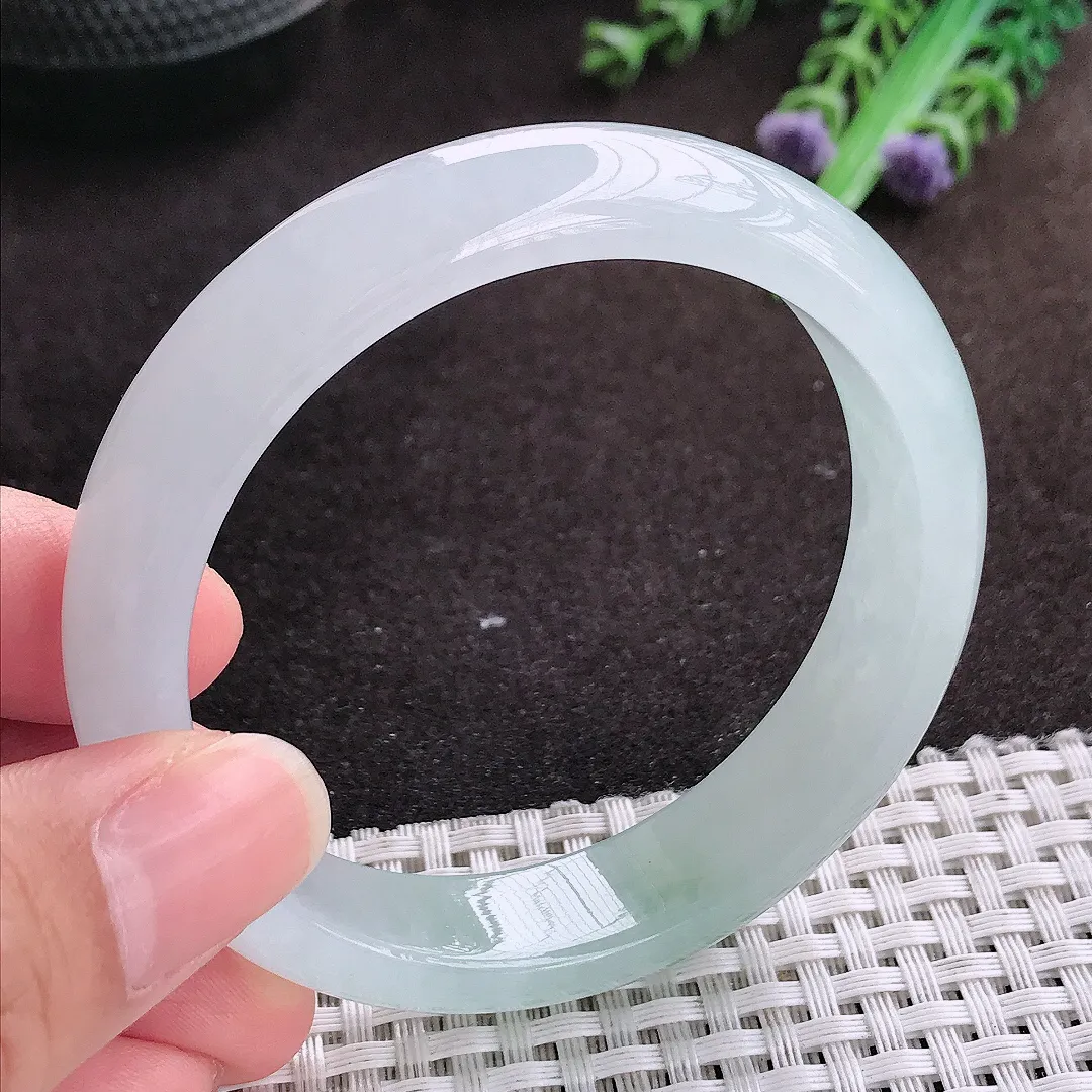 自然光56/13.3/7.7老坑冰胶果冻冰透飘花手镯宽边翡翠玉镯手环