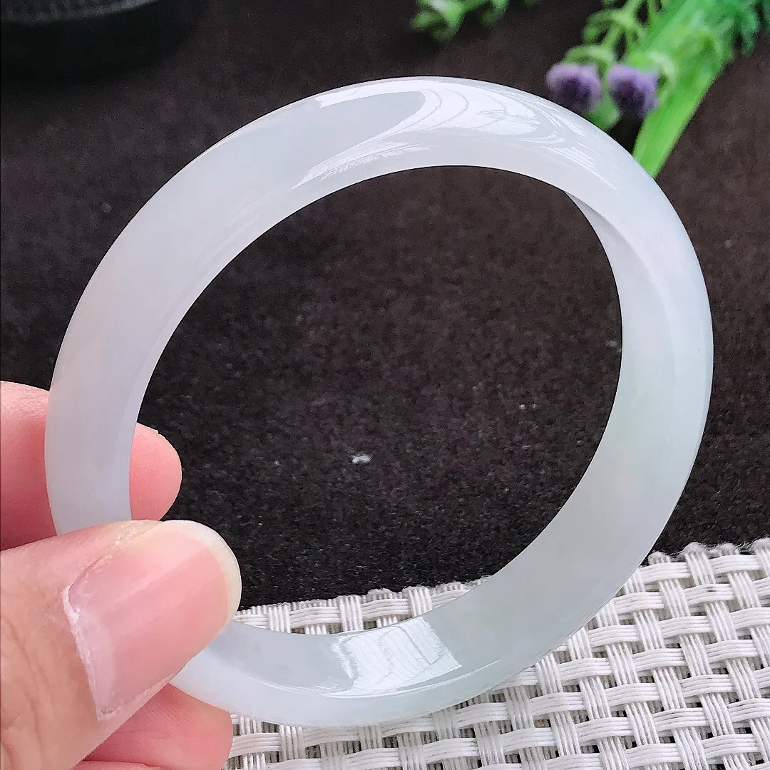自然光56.5/11.8/6.6老坑冰透起胶冰纯白月光手镯宽边翡翠玉镯手环