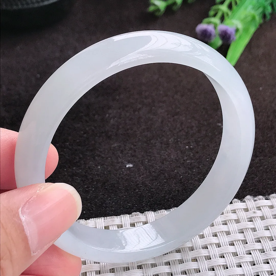 自然光56.5/11.8/6.6老坑冰透起胶冰纯白月光手镯宽边翡翠玉镯手环