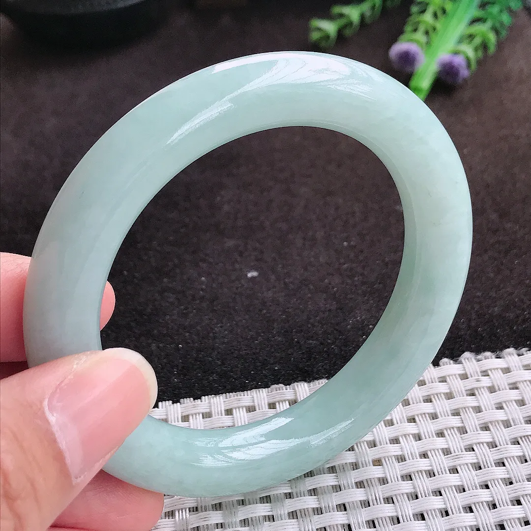 自然光54.8/11.6/10.8老坑秀气温润天空蓝圆条手镯翡翠玉镯手环