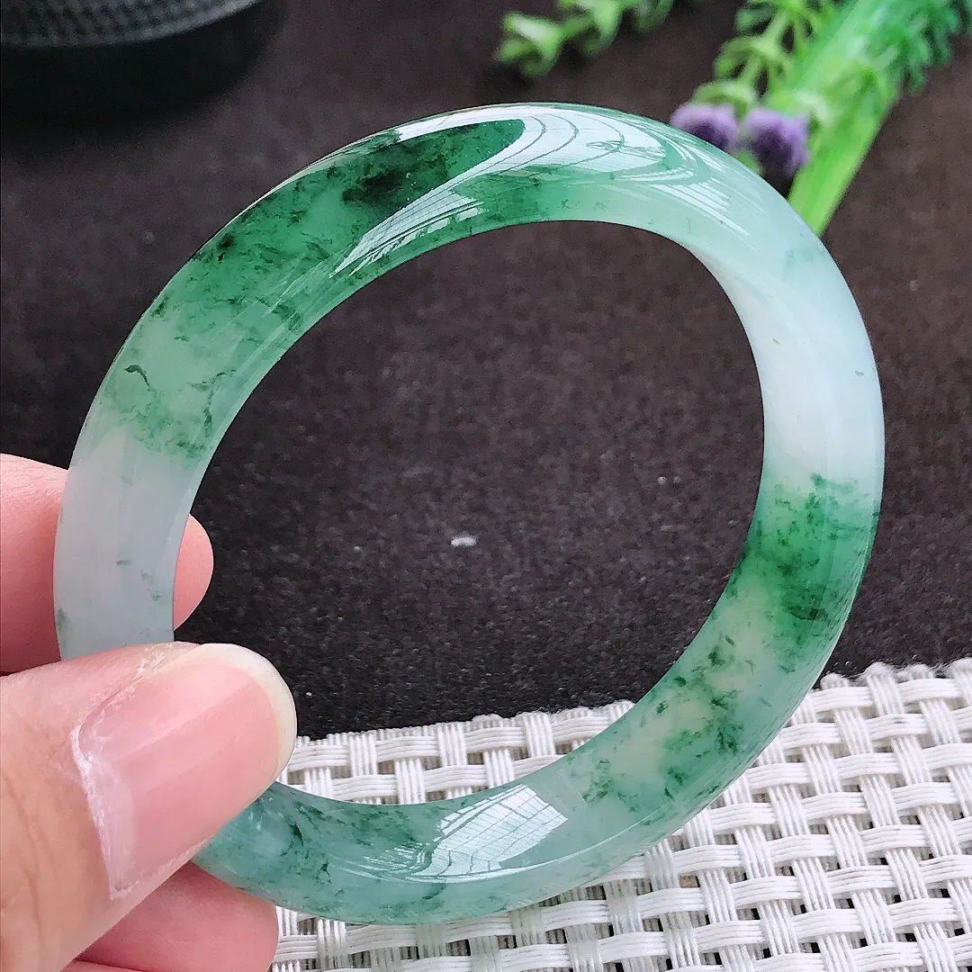 自然光54.2/11.9/7.8老坑冰种果冻胶冰飘花手镯宽边翡翠玉镯手环