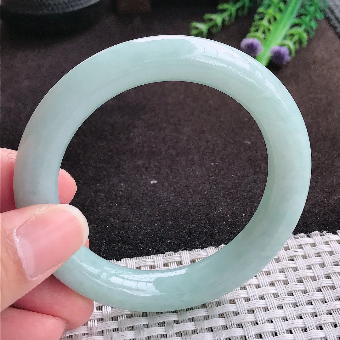 自然光54.8/11.6/10.8老坑秀气温润天空蓝圆条手镯翡翠玉镯手环