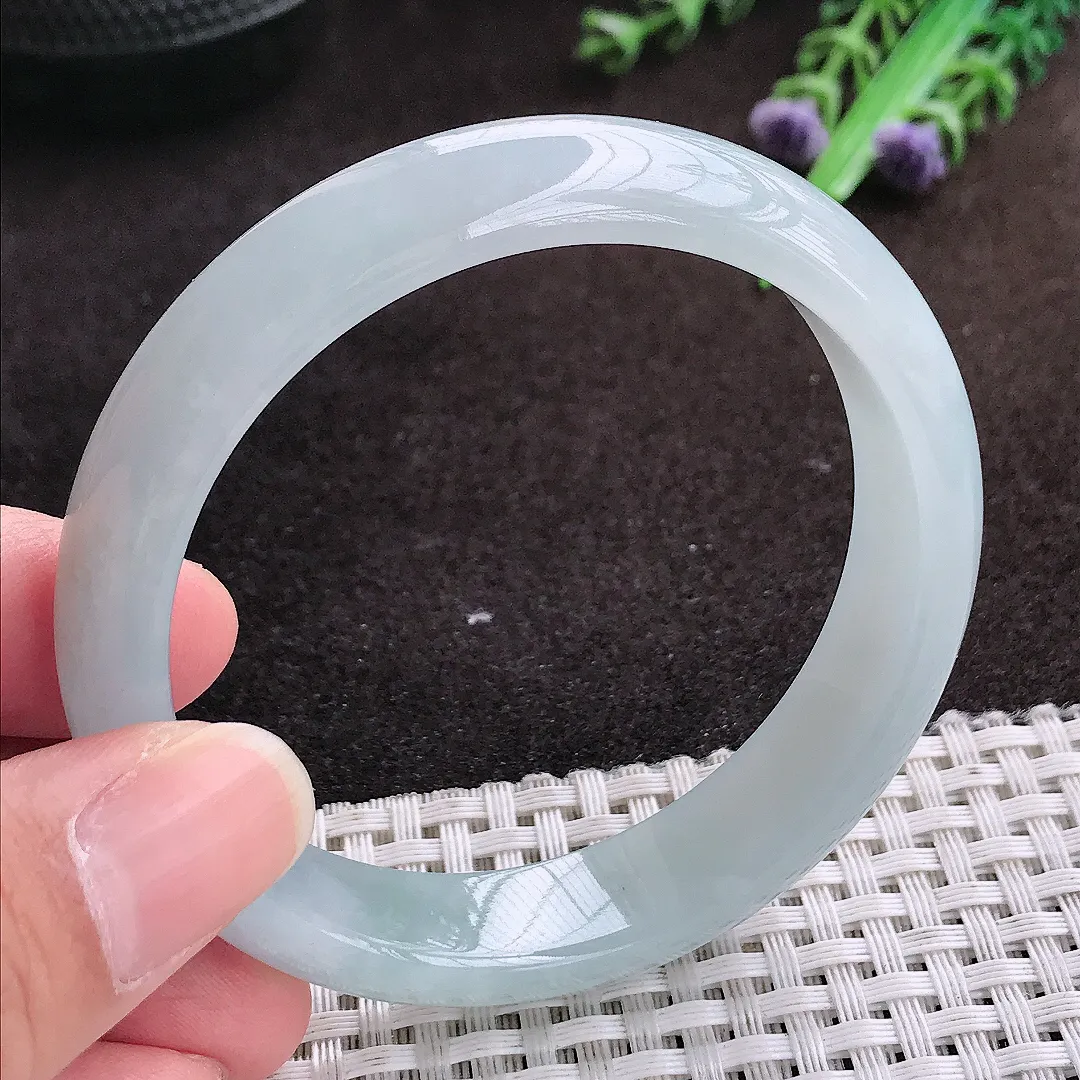 自然光56/13/7.2老坑冰润起胶天空蓝手镯宽边翡翠玉镯手环