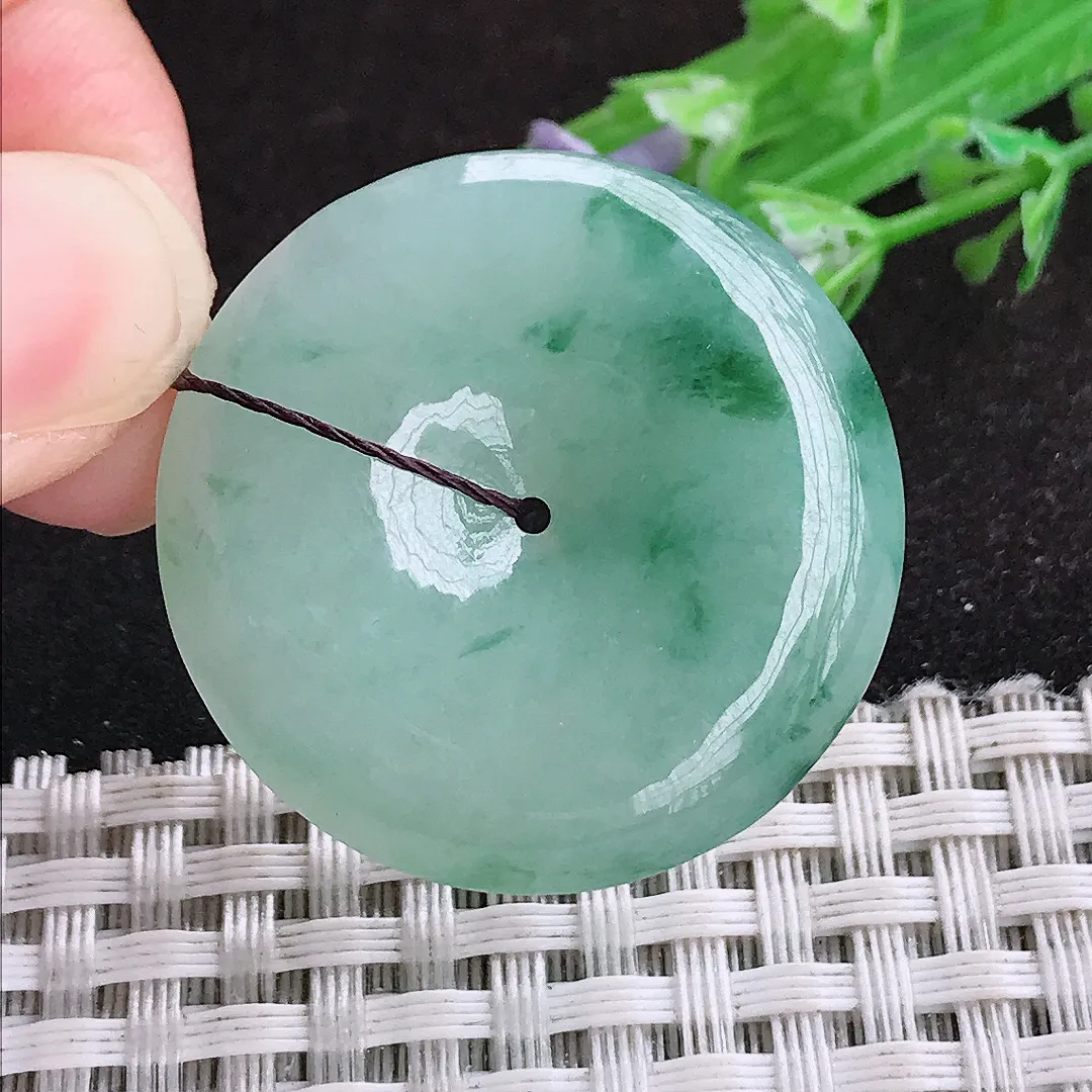 自然光32.7/5.9老坑精美温润飘花平安扣挂件翡翠玉坠吊坠百搭