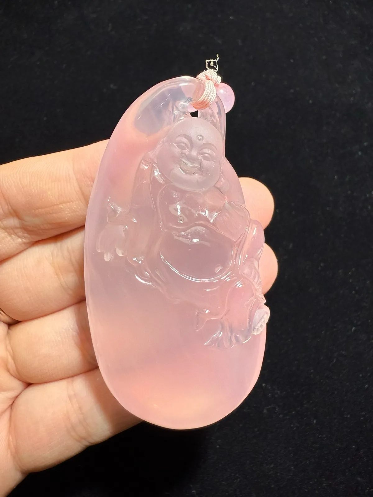 【弥勒佛】莫桑比克星光粉水晶吊坠，坠子尺寸：6.7.4*35.8*15.2mm，饱满圆润 颜色超粉润～全美晶体！六芒星光 粉晶增情感 招好人缘旺生意缘！送绳。