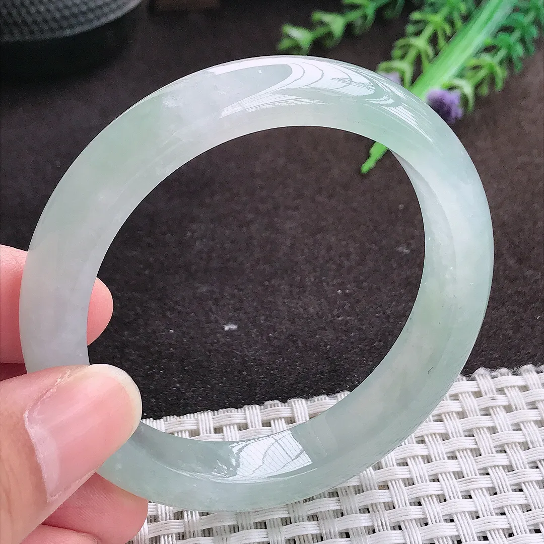 自然光55.5/11.6/8.3老坑冰胶果冻冰晴飘花手镯宽边翡翠玉镯手环