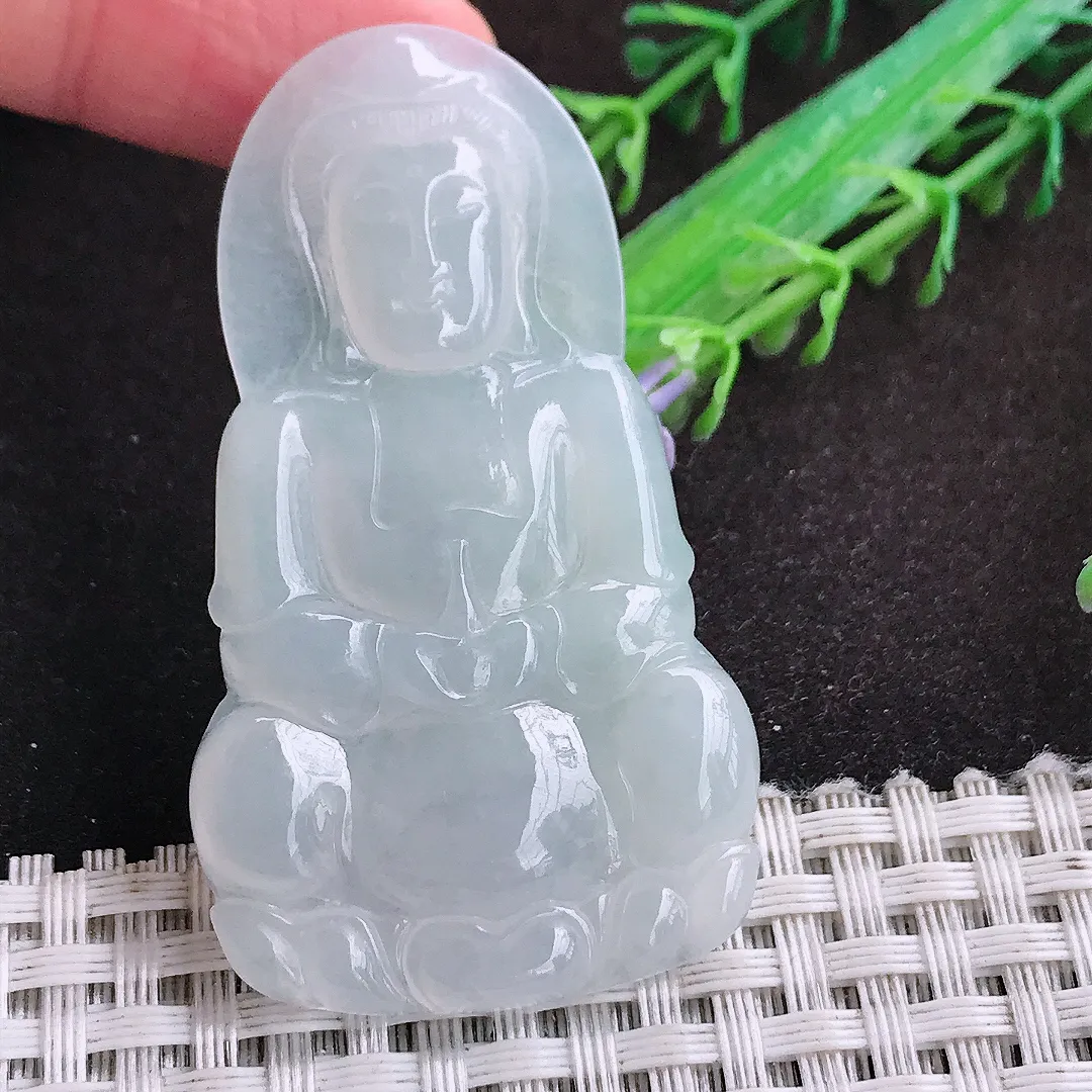 自然光57/32/4.6老坑冰胶水灵赐福观音挂件翡翠玉坠吊坠百搭