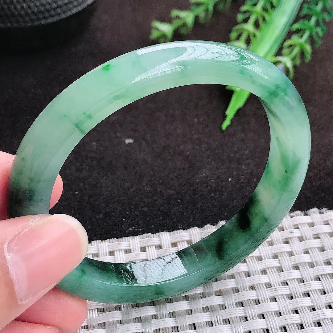自然光55.5/48.8/9.6/7.5老坑精美冰润飘花贵妃手镯翡翠玉镯手环