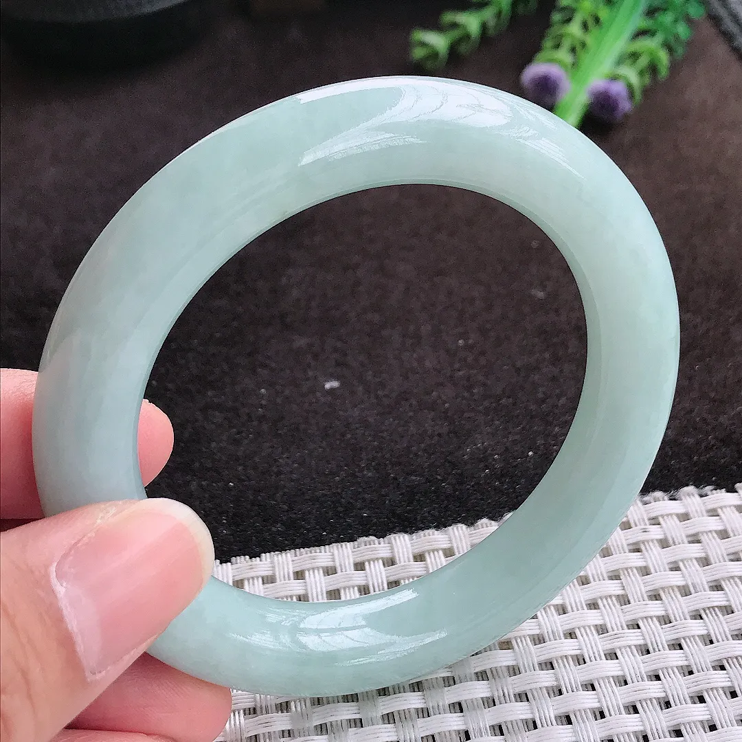 自然光54.8/11.6/10.8老坑秀气温润天空蓝圆条手镯翡翠玉镯手环