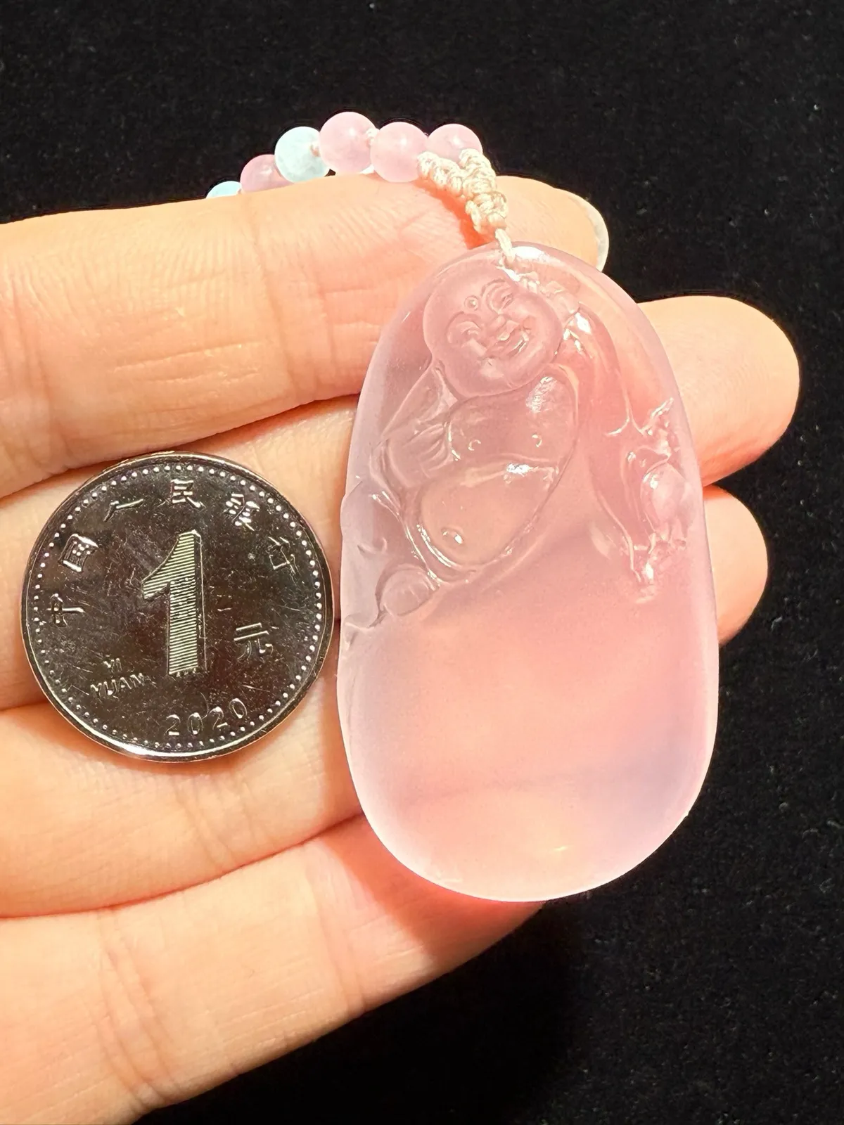 【弥勒佛】莫桑比克星光粉水晶吊坠，坠子尺寸：46.4*26.9*13.7mm。饱满圆润 颜色超粉润～全美晶体！六芒星光 粉晶增情感 招好人缘旺生意缘！送链。