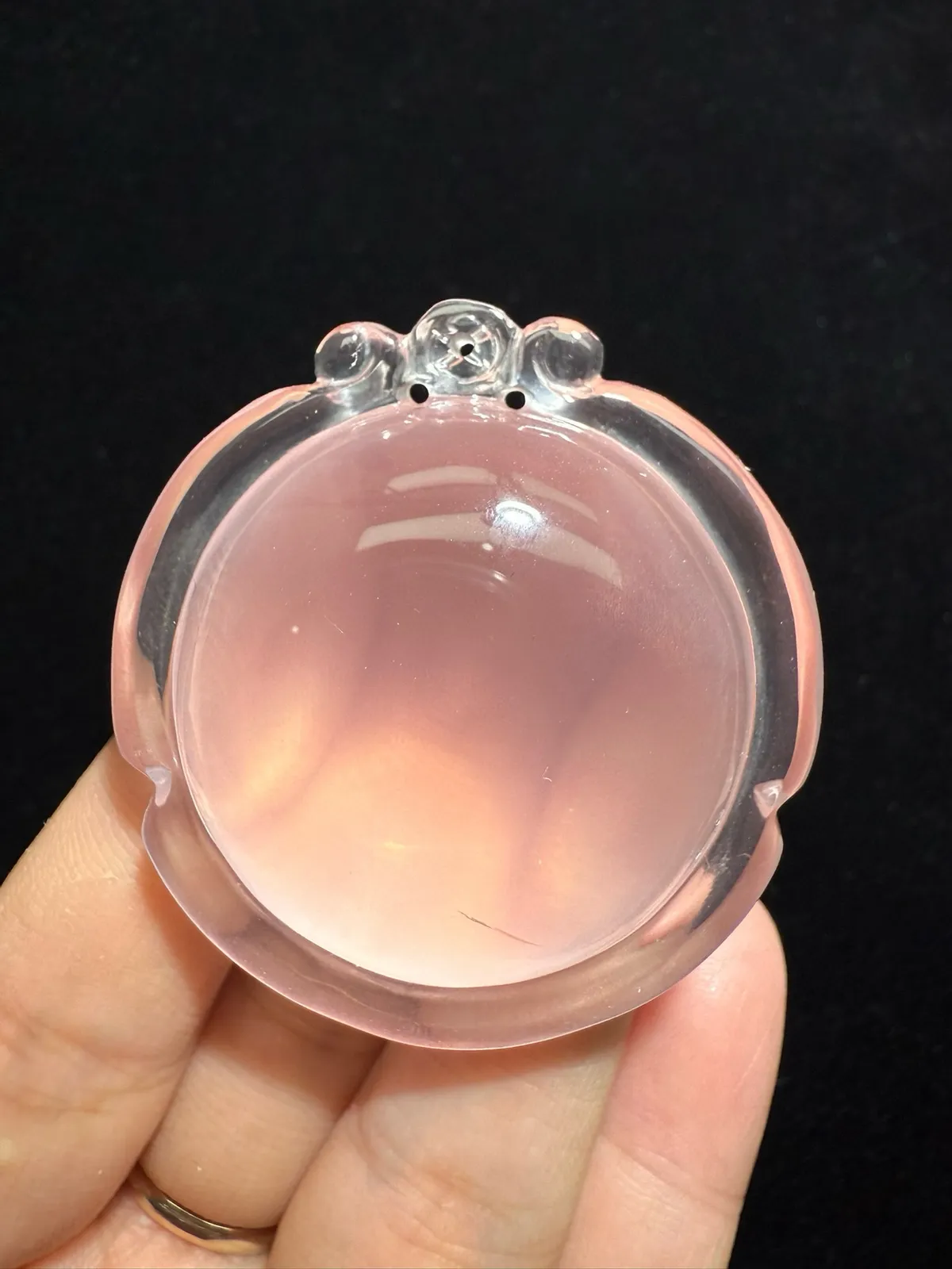 【圆牌】莫桑比克星光粉水晶吊坠，坠子尺寸：47.8*45.6*22.6mm，50.83g，饱满圆润 颜色超粉润～六芒星光 粉晶增情感 招好人缘旺生意缘！送绳。