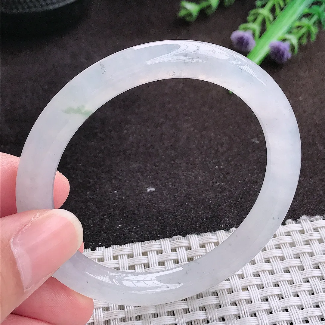 自然光54/7.8/8.3老坑冰胶果冻冰飘花圆条手镯宽边翡翠玉镯手环