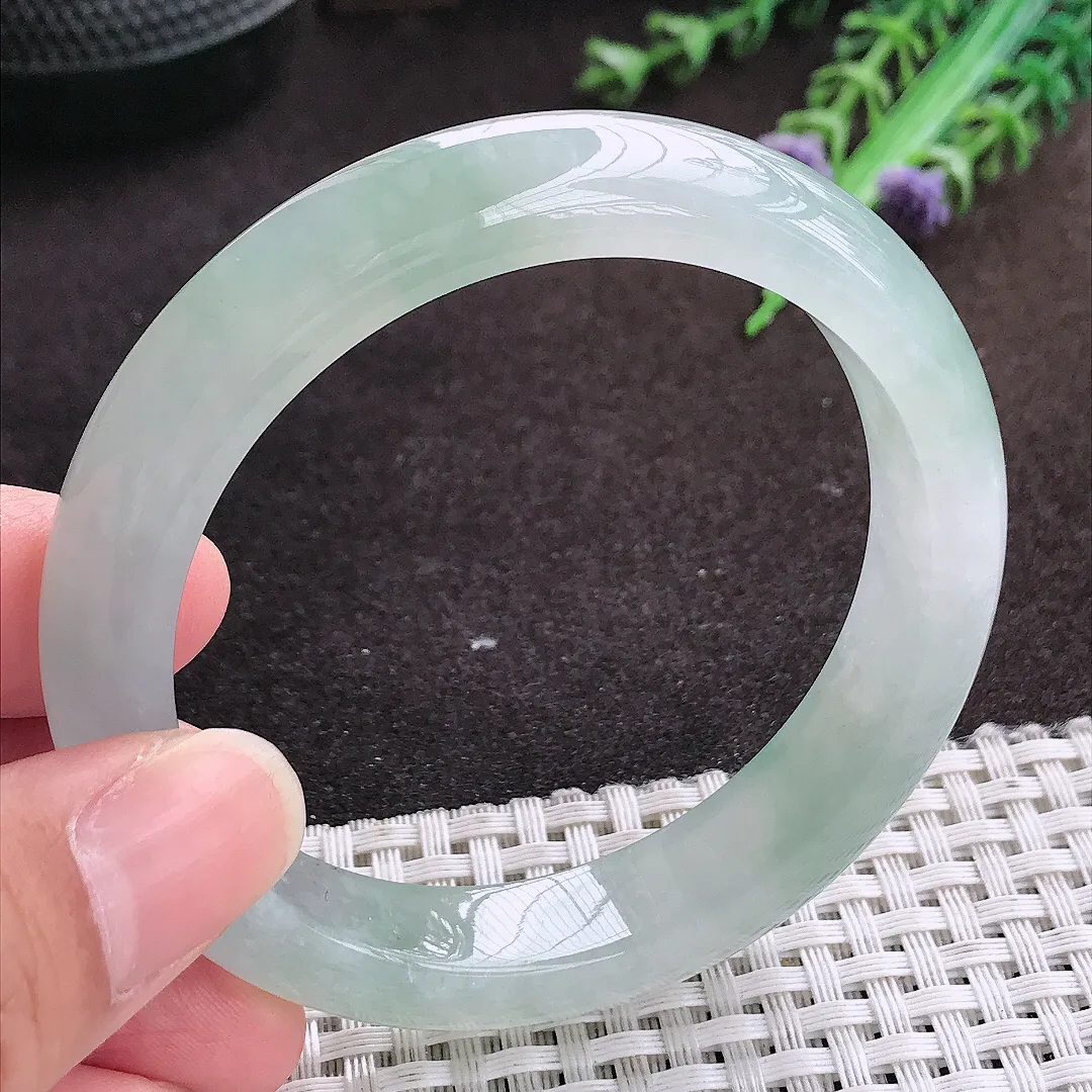 自然光55.5/11.6/8.3老坑冰胶果冻冰晴飘花手镯宽边翡翠玉镯手环