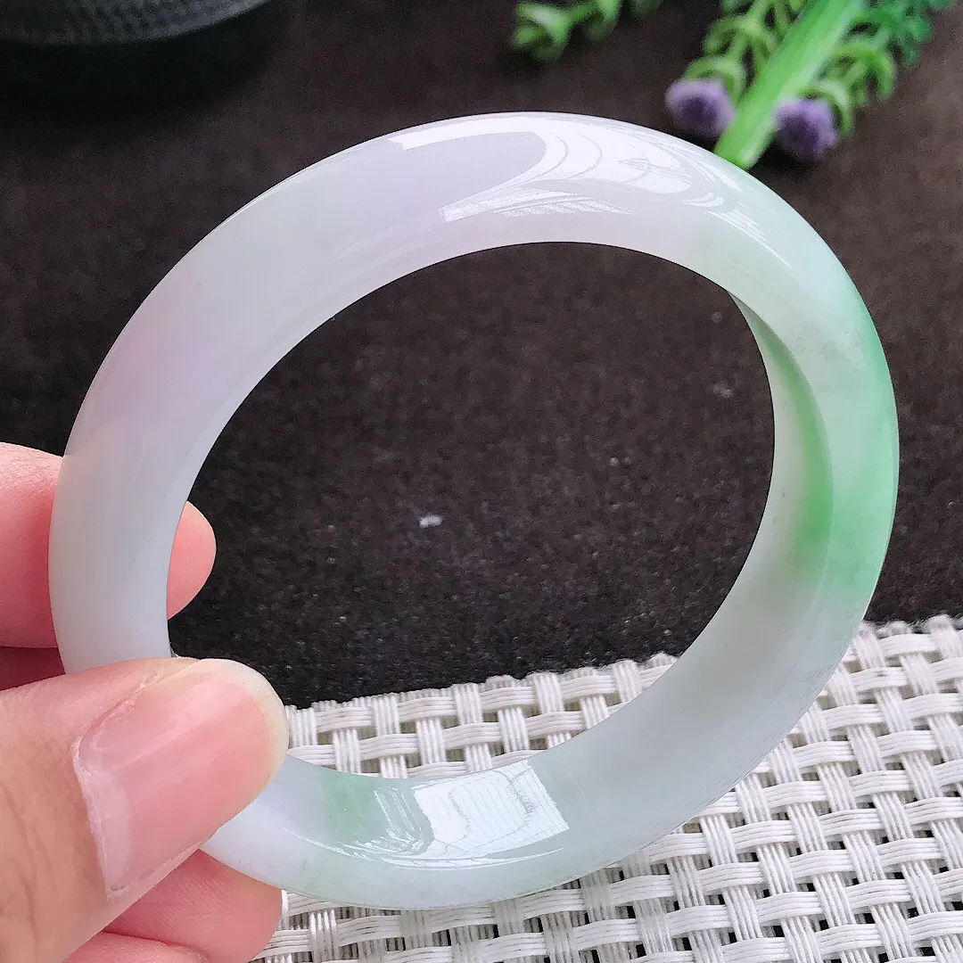 自然光55.8/13.3/8.2老坑冰润起胶飘绿手镯宽边翡翠玉镯手环