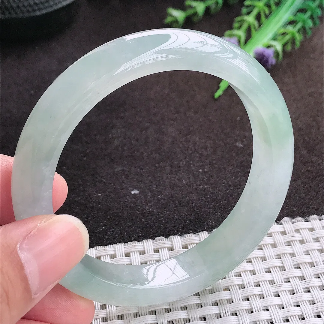 自然光55.5/11.6/8.3老坑冰胶果冻冰晴飘花手镯宽边翡翠玉镯手环