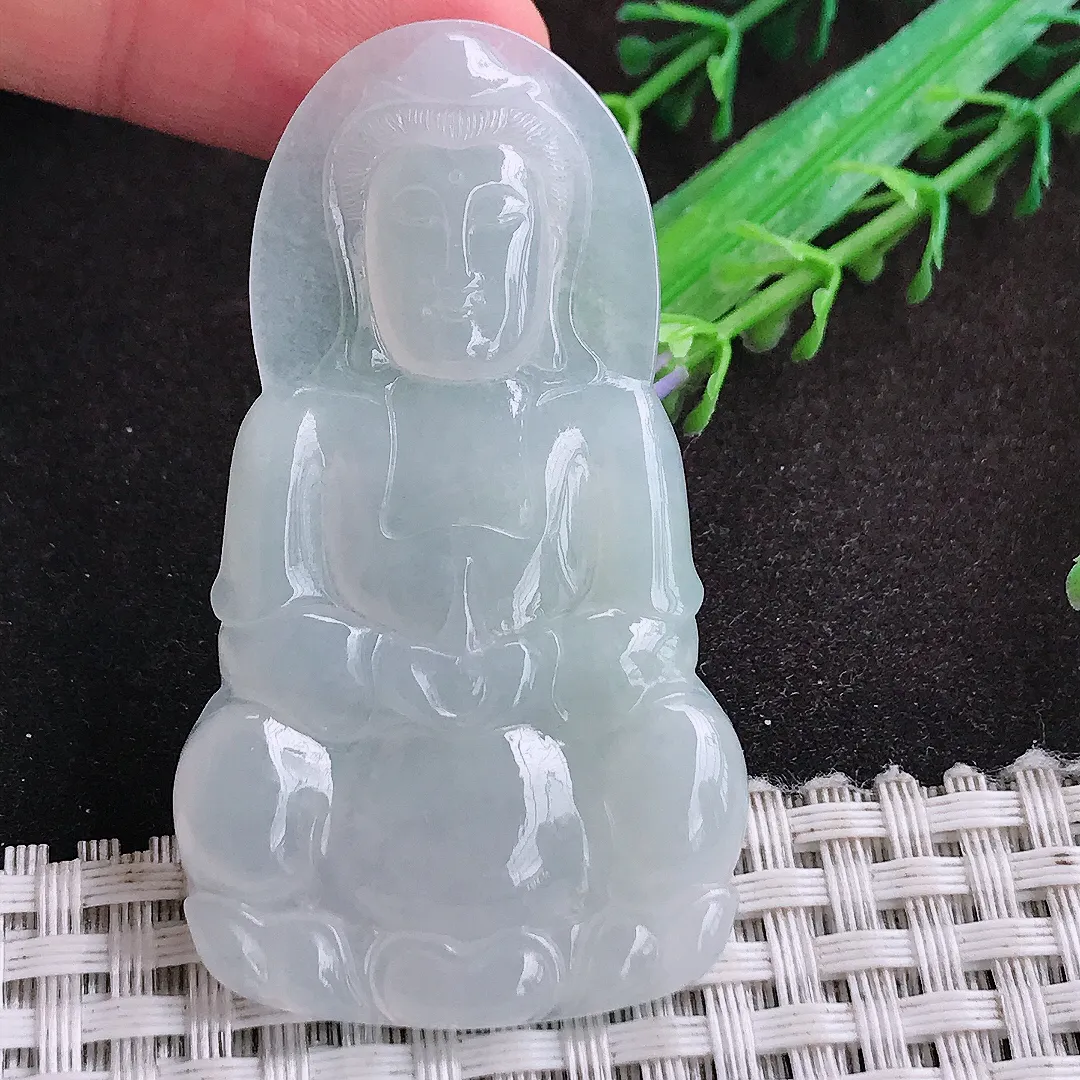 自然光57/32/4.6老坑冰胶水灵赐福观音挂件翡翠玉坠吊坠百搭