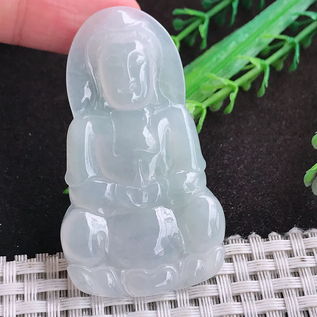 自然光57/32/4.6老坑冰胶水灵赐福观音挂件翡翠玉坠吊坠百搭
